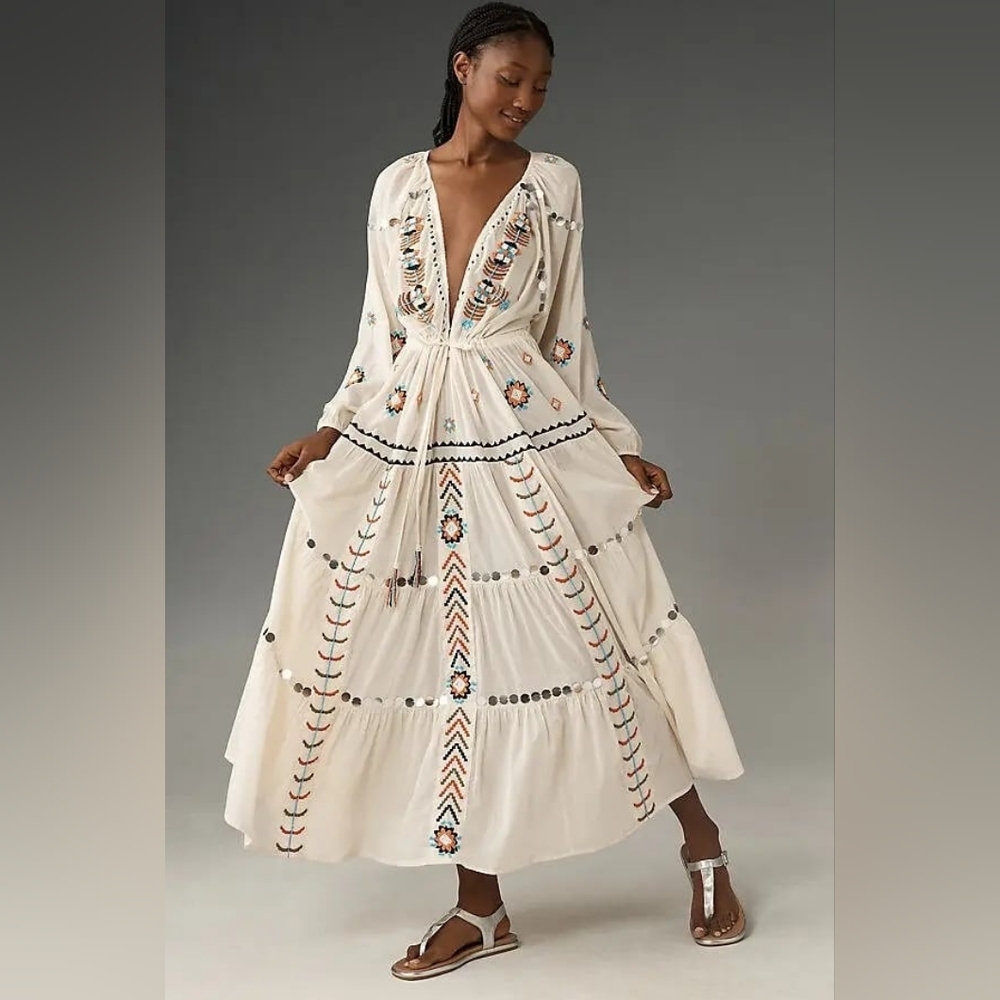 NWT Anthropologie Boho Embellished Kaftan - Picture 5 of 8